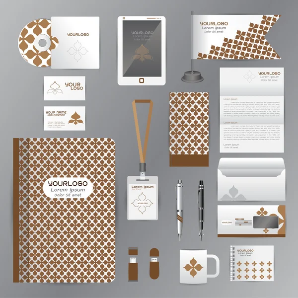White identity template with brown origami elements. Vector comp — Διανυσματικό Αρχείο