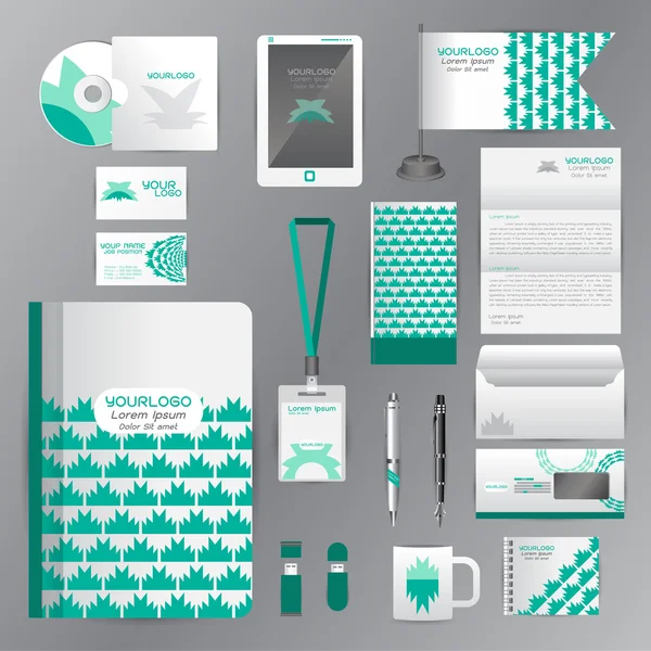 White identity template with green origami elements. Vector comp — Stock vektor