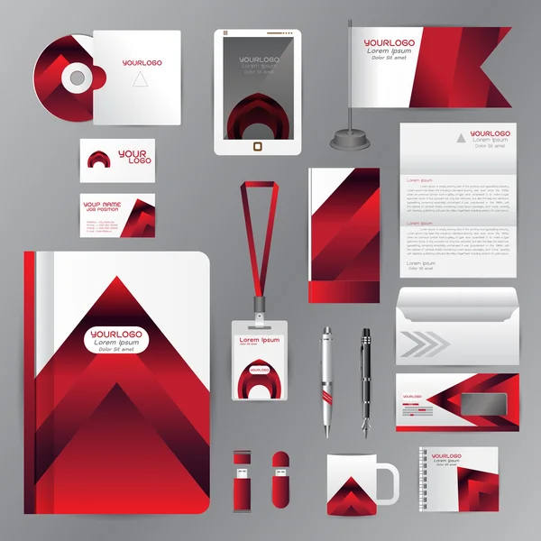 Fehér identitás sablon piros origami elemekkel. Vektor comp — Stock Vector