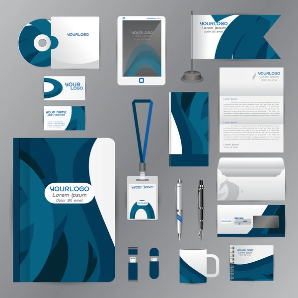 White identity template with blue origami elements. Vector compa — Stock vektor