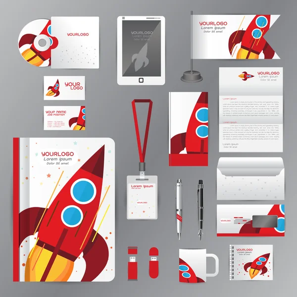 White identity template with red origami elements. Vector compan — Stock vektor