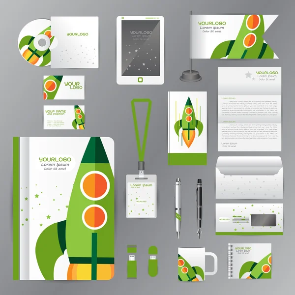 White identity template with green origami elements. Vector comp — Stock vektor