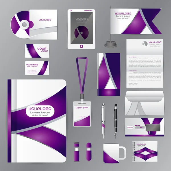 White identity template with purple origami elements. Vector com — Stock Vector