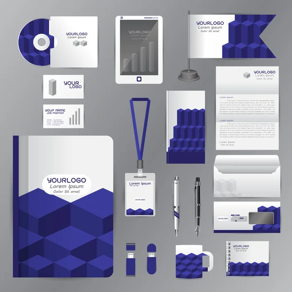 Fehér identitás sablon kék origami elemekkel. Vektor társaságok — Stock Vector