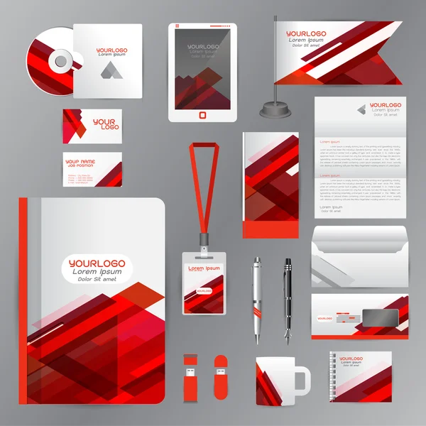 White identity template with red origami elements. Vector compan — Stock vektor