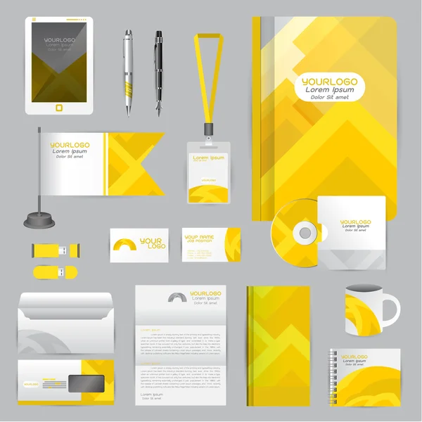 Modèle d'identité blanc avec des éléments en origami jaune. Vecteur com — Image vectorielle