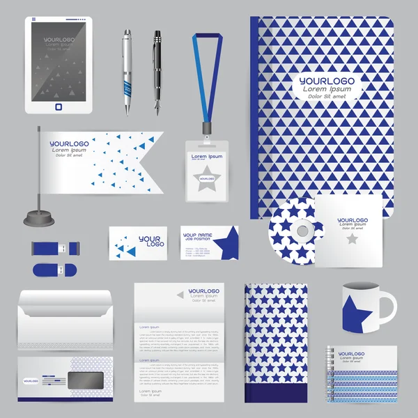 Witte identiteit sjabloon met blauwe origami elementen. Vector compa — Stockvector