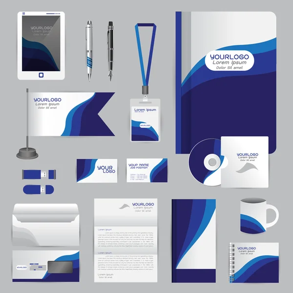 Fehér identitás sablon kék origami elemekkel. Vektor társaságok — Stock Vector