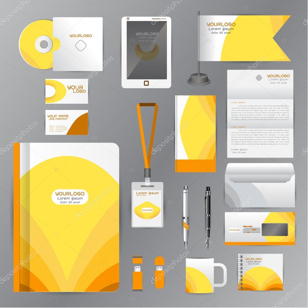 White identity template with Yellow origami elements. Vector com