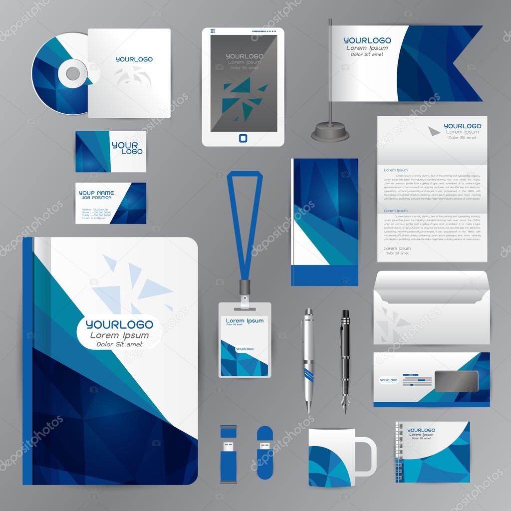 White identity template with blue origami elements. Vector compa