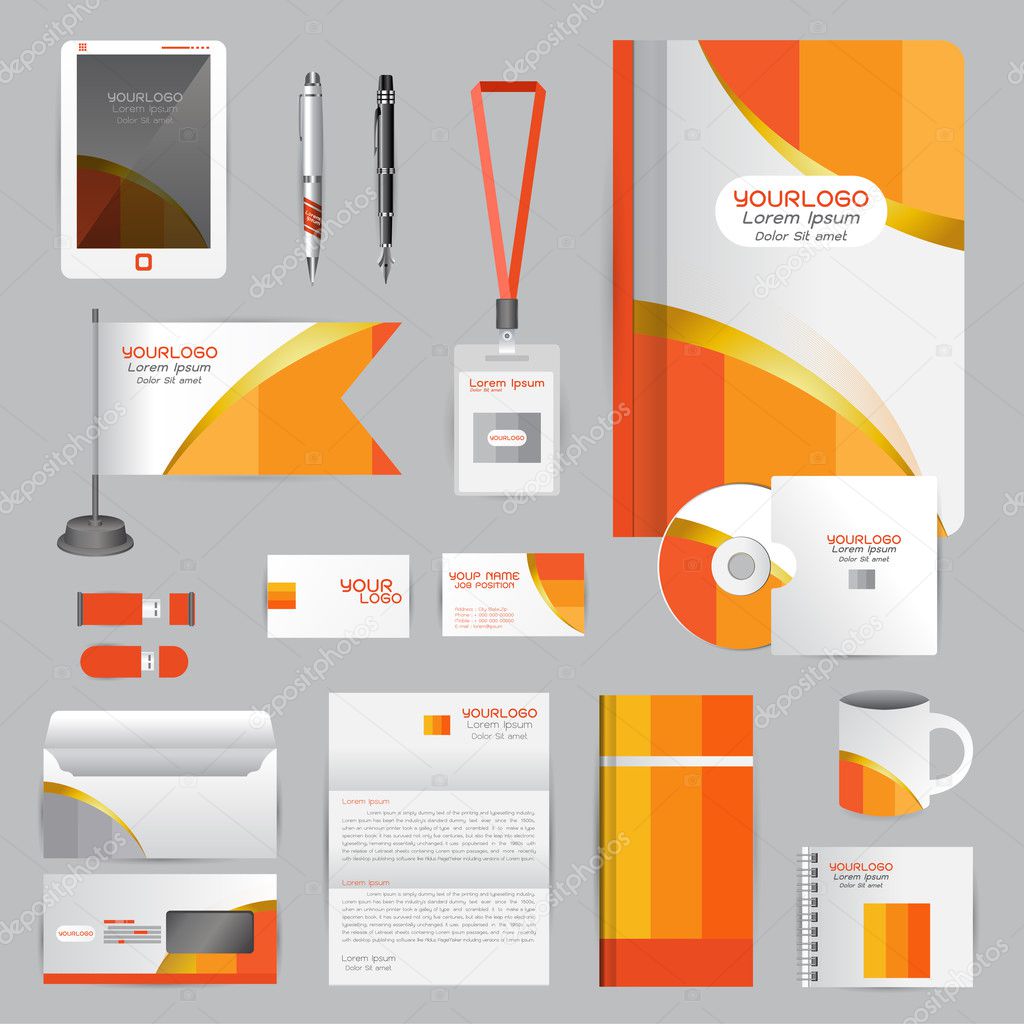 White identity template with Orange origami elements. Vector com