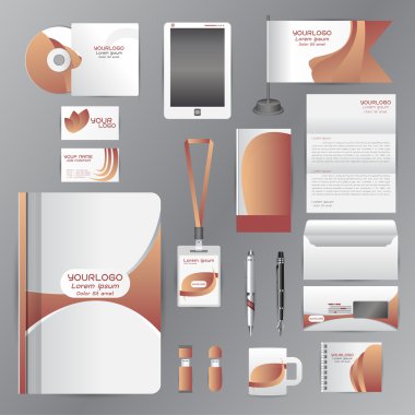 Mavi origami elemanları ile beyaz kimlik şablonu. Vektör iştigal