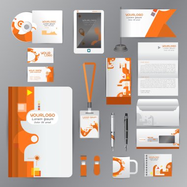 Mavi origami elemanları ile beyaz kimlik şablonu. Vektör iştigal