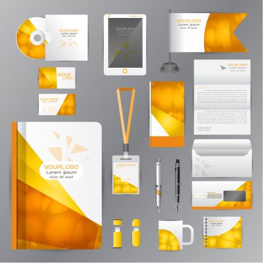 Mavi origami elemanları ile beyaz kimlik şablonu. Vektör iştigal