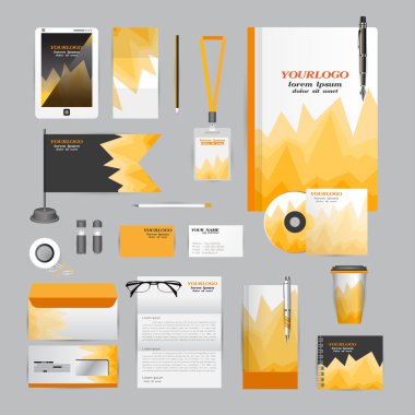 Mavi origami elemanları ile beyaz kimlik şablonu. Vektör iştigal