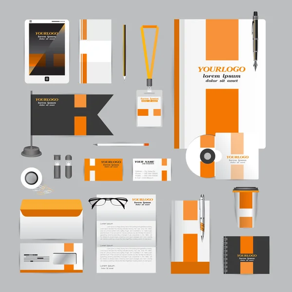Biały tożsamości korporacyjnej szablon z elementami origami pomarańczowy. — Wektor stockowy