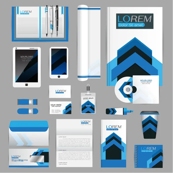 Modèle d'identité blanc avec des éléments en origami bleu. Compa vectoriel — Image vectorielle