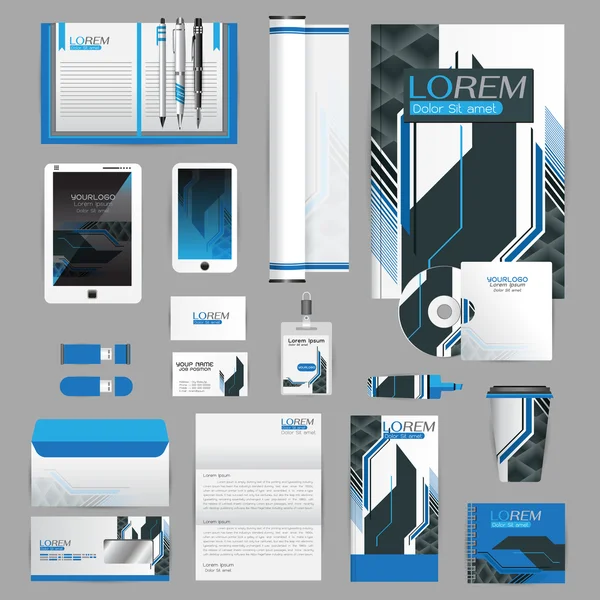 White identity template with blue origami elements. Vector compa — Stock vektor