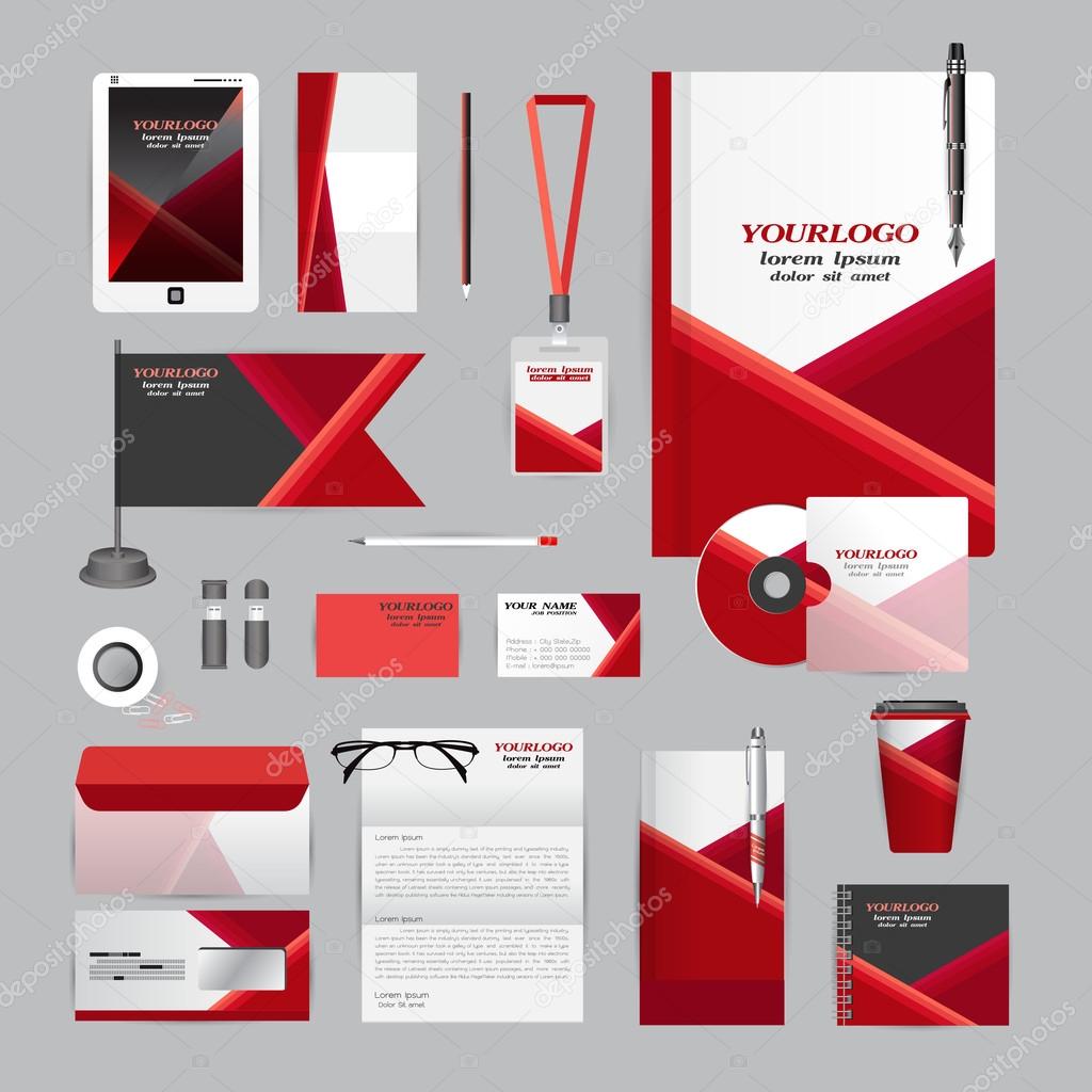 White corporate identity template with Orange origami elements. 