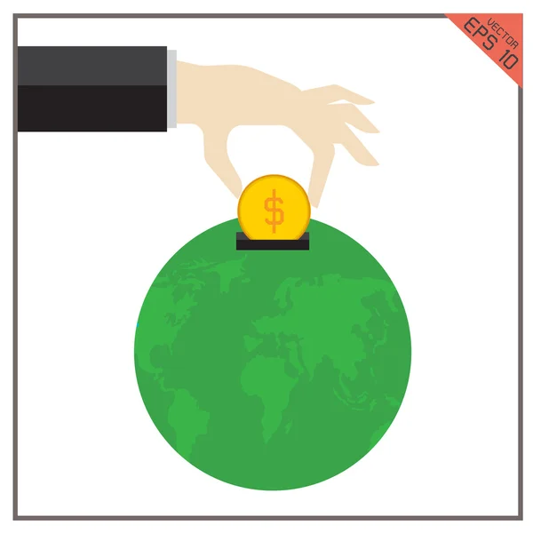 Pieniądze świata globalny wektor ziemia ilustracja filantropii — Wektor stockowy