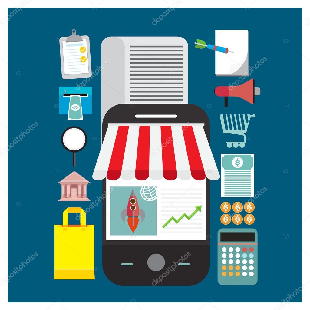 vector online shopping store shop illustration mobile Save paper