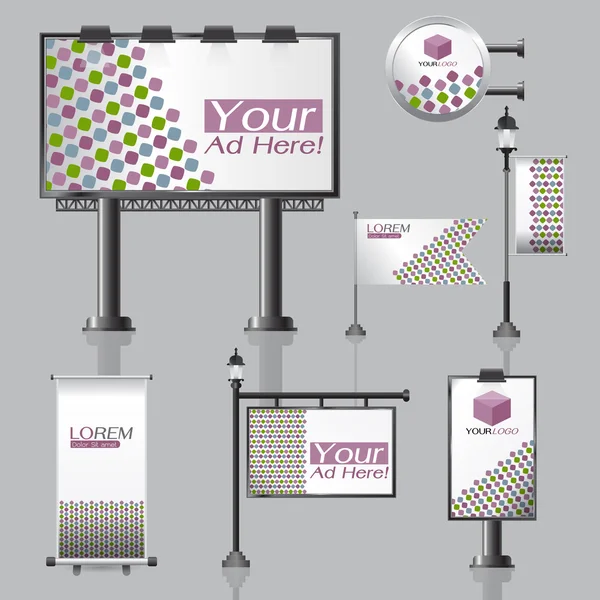 Vecteur Conception de publicité extérieure pour l'entreprise avec des cercles de couleur — Image vectorielle