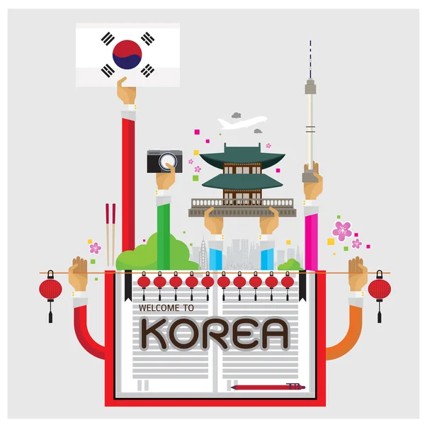 Vektor willkommen Korea seoul Lampe gemütlich Arm und Hand — Stockvektor