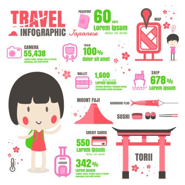 Infographic Japonya seyahat etmek tasarlamak vektör siyah arka plan üzerine
