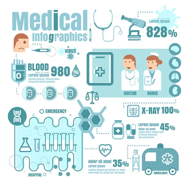 Medische, gezondheid en gezondheidszorg pictogrammen en gegevens elementen, infograp — Stockvector