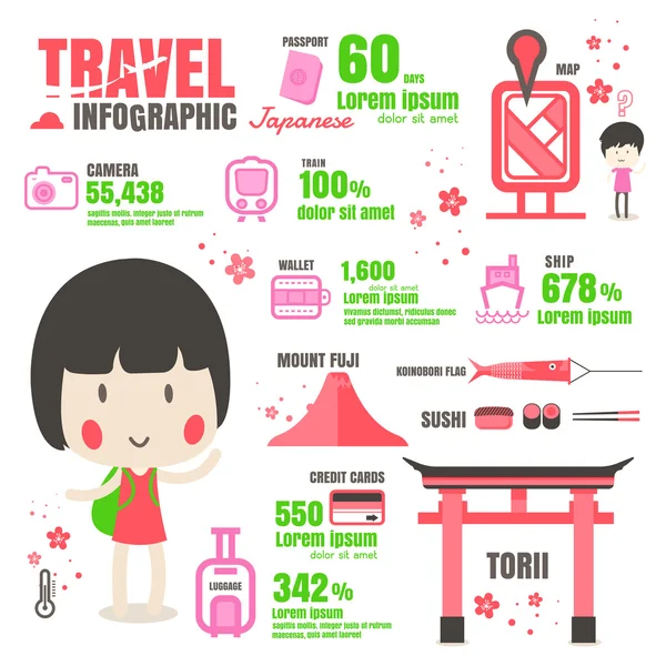 Infografik japan travel design vektor auf schwarzem hintergrund — Stockvektor