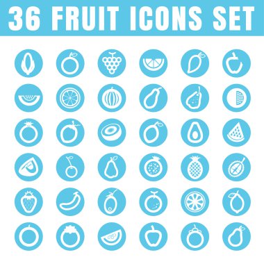 simgeler meyve ince beyaz daire üzerinde beyaz backgro mavi renk