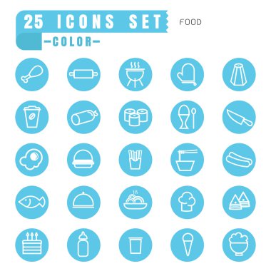 simgeler gıda üzerinde beyaz backgrou mavi daire içinde ince beyaz renk