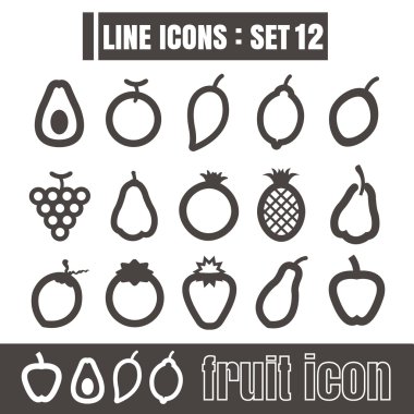 Beyaz arka planda siyah Modern stil vektör simge meyve satır