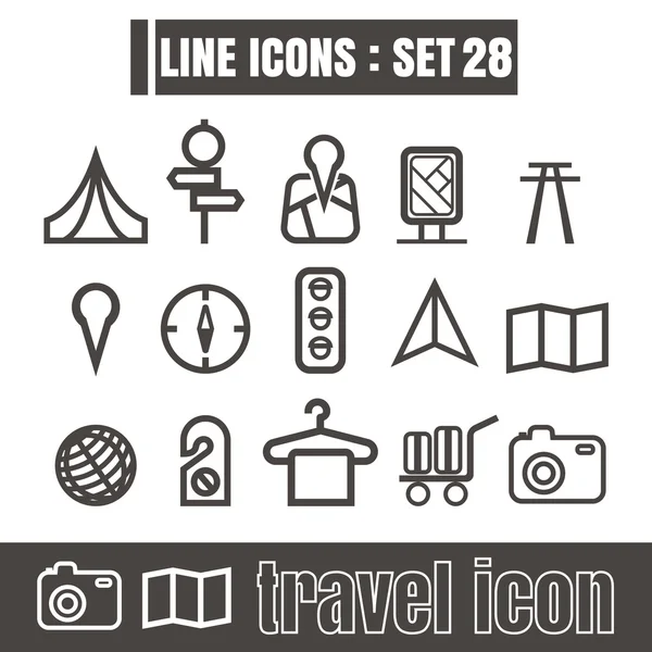 Icons set seyahat etmek turist kamp çizgili siyah Modern stil Tema — Stok Vektör
