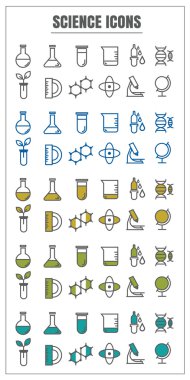 icons science vector color black blue Yellow green on white back clipart