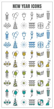 simgeler mutlu yeni yıl vektör renk siyah sarı yeşil WHI üzerinde mavi