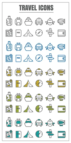 아이콘 여행 벡터 색깔 파란색 노란색 녹색 흰색 찾기에 — 스톡 벡터