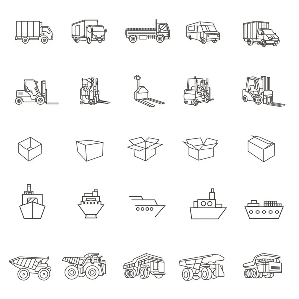 Közlekedési ikonok: autók, hajók, vonatok, doboz, vektor illusztrációk, — Stock Vector