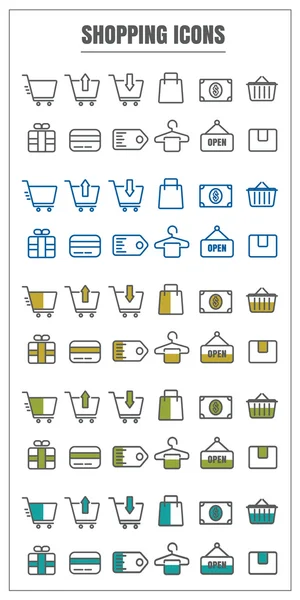 Simgeler vektör renk siyah alışveriş beyaz bac sarı yeşil mavi — Stok Vektör