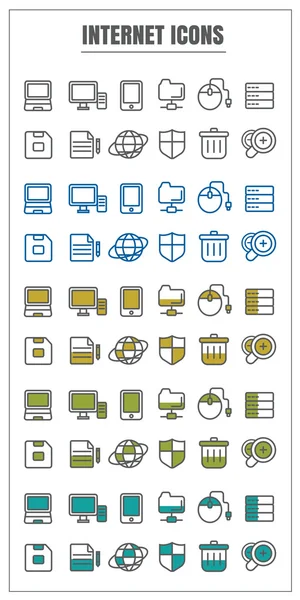 Іконки Інтернет векторний колір чорний синій Жовтий зелений на білому фоні — стоковий вектор