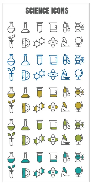 아이콘 과학 벡터 색깔 파란색 노란색 녹색 흰색 뒷면에 — 스톡 벡터