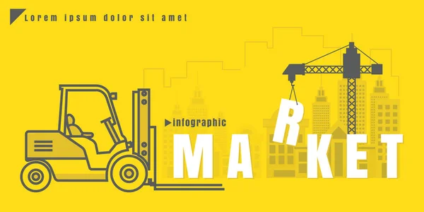 Infographie Illustration créative vectorielle du chariot élévateur de texte du marché — Image vectorielle