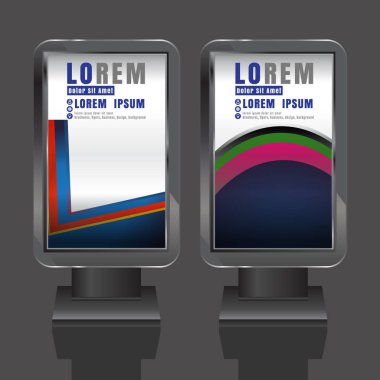 Açık hava reklam tasarım renk çizgili küre ile kurumsal kimlik için beyaz. İleti örneğini ışık kutusu arka plan ayarlama