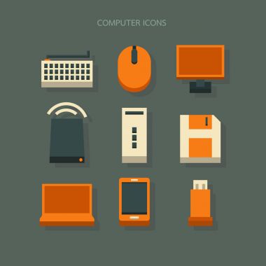 backgrou üzerinde turuncu beyaz simgeler bilgisayar aletleri modern tasarım