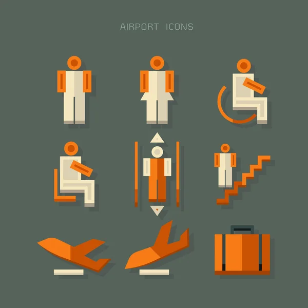 Icono iconos de viaje del aeropuerto de negocios conjunto con tablero de control de control de pasaporte ilustración vectorial aislado sobre fondo blanco — Archivo Imágenes Vectoriales