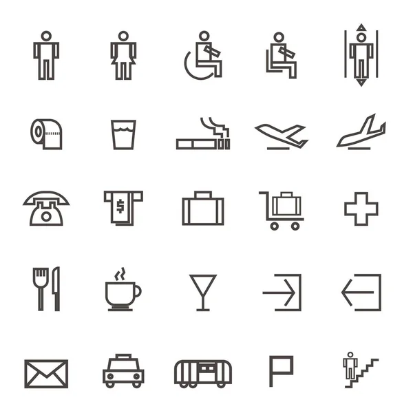 Icono iconos de viaje del aeropuerto de negocios conjunto con tablero de control de control de pasaporte ilustración vectorial aislado — Vector de stock