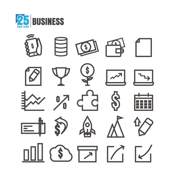 Icônes Business line black finance graph Travail d'équipe succès virement bancaire argent sur fond blanc — Image vectorielle