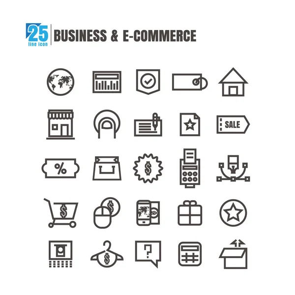 Vektorové ikony Business E-commerce na bílém pozadí — Stockový vektor
