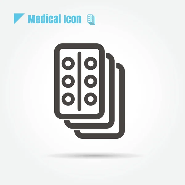 Medicamento icono médico sobre fondo blanco y logotipo — Archivo Imágenes Vectoriales