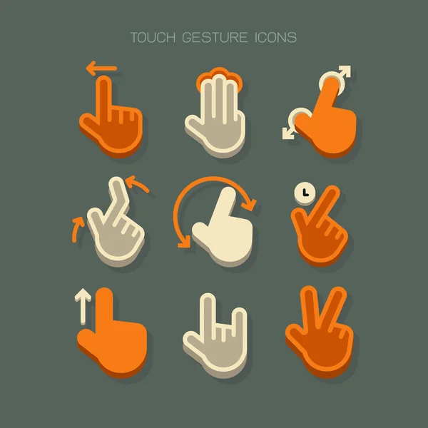 Gebaar hand vinger pictogrammen moderne touch. Oranje wit vector op g — Stockvector